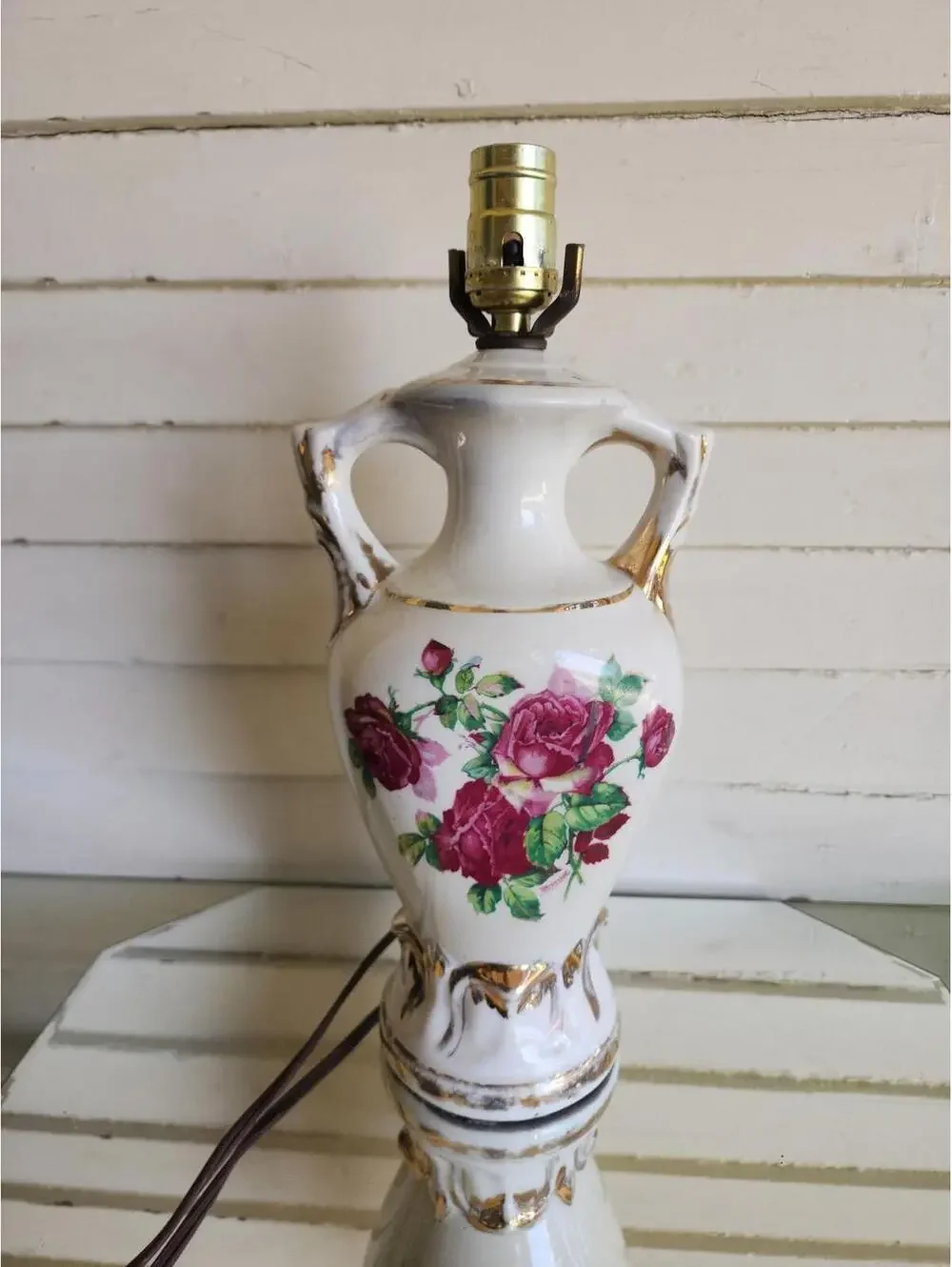 Hand Painted Roses Gold Gilding Floral Jenny Worrall Porcelain Table Lamp